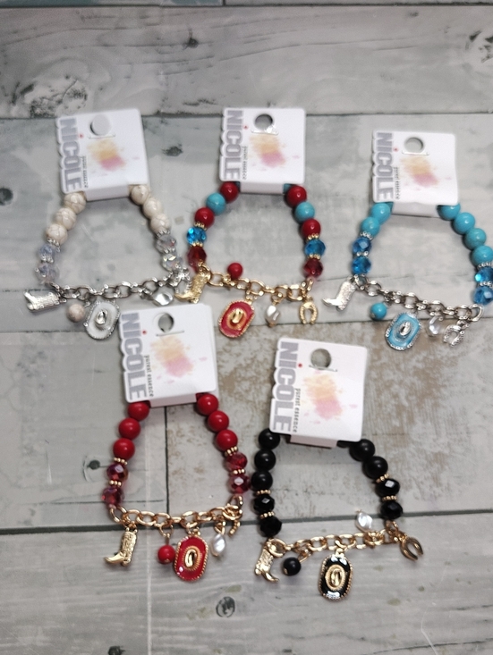 Nicole Jewelry - 👢Western/Cowboy Style Glass  Beaded Charm Bracelet - Multiple Colors